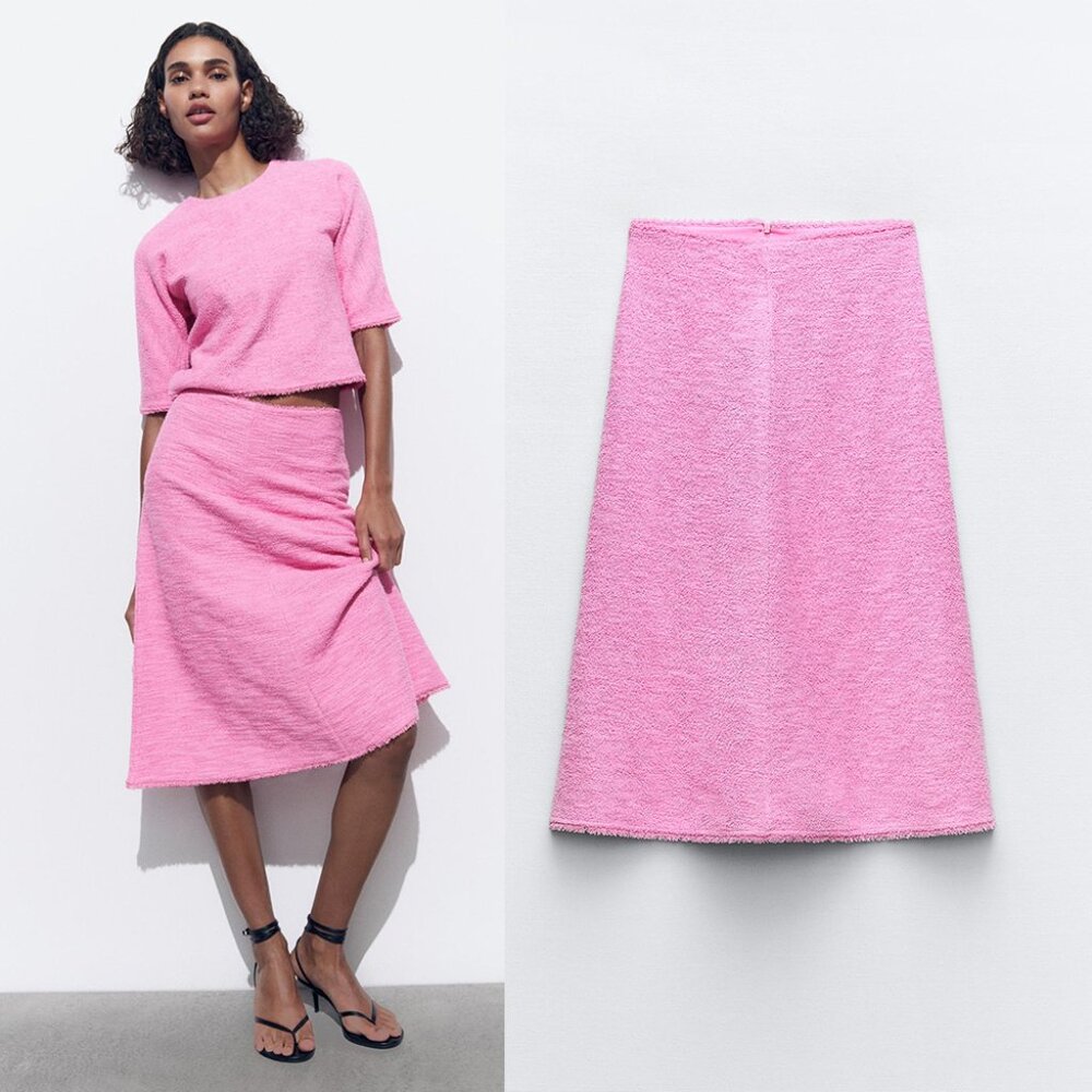 Zara Pink A-Line Midi Skirt